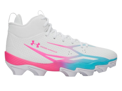 UA Spotlight Hammer Football Cleat White/Blue/Pink